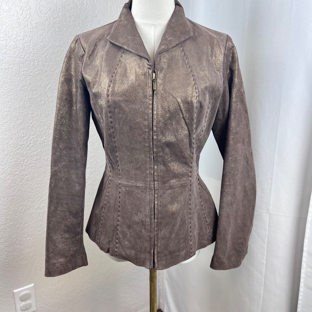 Y2K Coldwater Creek Jacket Womens XS Bronze Metallic 100% Leather Western Boho